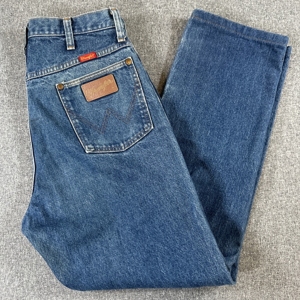 Vintage Wrangler‎ Jeans USA Made 13x34 High Rise Straight Leg Blue Denim